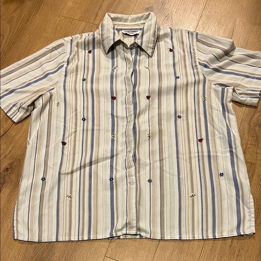 Alfred Dunner Beige Striped Embroidered Shirt